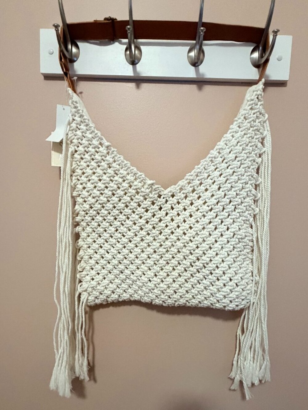 SOL and MER Crochet Crossbody Hobo Bag NWT Natural Fringe Boho Festival